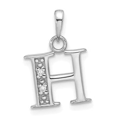 14K White Gold Diamond Letter H Initial Pendant - 3