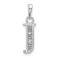 14K White Gold Diamond Letter J Initial Pendant - 3