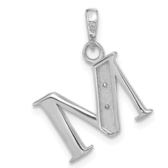 14K White Gold Diamond Letter M Initial Pendant - 3