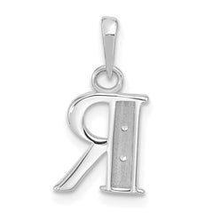 14K White Gold Diamond Letter R Initial Pendant