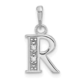 14K White Gold Diamond Letter R Initial Pendant