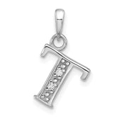 14K White Gold Diamond Letter T Initial Pendant - 2