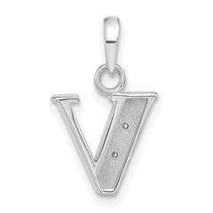 14K White Gold Diamond Letter V Initial Pendant - 3