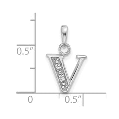 14K White Gold Diamond Letter V Initial Pendant - 3