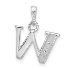 14K White Gold Diamond Letter W Initial Pendant - 3