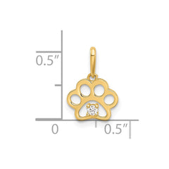 14k Polished CZ Paw Print Pendant