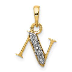 14KY with Rhodium Diamond Letter Z Initial Pendant