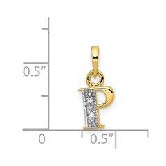14KY with Rhodium Diamond Letter P Initial Pendant