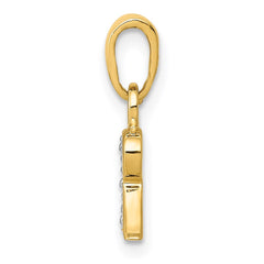 14KY with Rhodium Diamond Letter R Initial Pendant