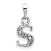 14KW Rhodium-plated Diamond Letter S Initial Pendant