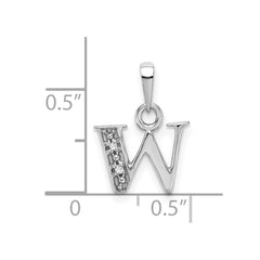 14KW Rhodium-plated Diamond Letter W Initial Pendant