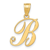 14KY Script Letter B Initial Pendant with Diamond