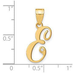 14KY Script Letter E Initial Pendant with Diamond
