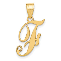 14KY Script Letter F Initial Pendant with Diamond