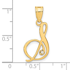 14KY Script Letter S Initial Pendant with Diamond