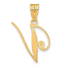 14KY Script Letter V Initial Pendant with Diamond