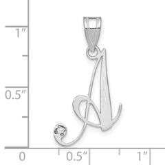 14K White Gold Script Letter A Initial Pendant with Diamond