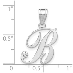 14K White Gold Script Letter B Initial Pendant with Diamond