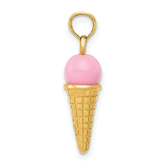 14K Satin Polished 3D Pink Quartz Ice Cream Cone Charm