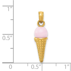 14K Satin Polished 3D Pink Quartz Ice Cream Cone Charm