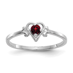 10K White Gold Garnet Birthstone Heart Ring