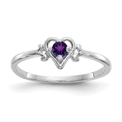 10K White Gold Amethyst Birthstone Heart Ring