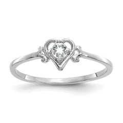10K White Gold White Topaz Birthstone Heart Ring