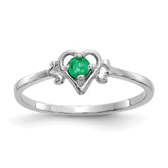 10K White Gold Emerald Birthstone Heart Ring
