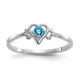 10K White Gold Blue Topaz Birthstone Heart Ring