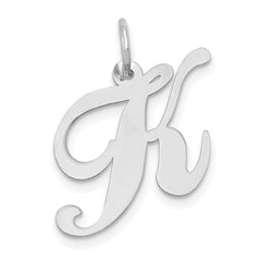 14K White Gold Medium Fancy Script Letter K Initial Charm