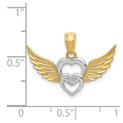14K and White Rhodium Polished Hearts w/ Wings Pendant