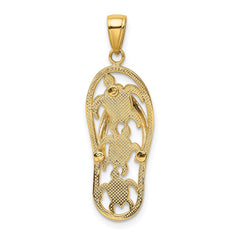 14K Enamel Cut-out Flip Flop w/ Sea Turtles Pendant