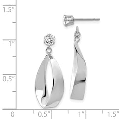 14k White Gold Polished Oval Dangle with CZ Stud Earring Jackets