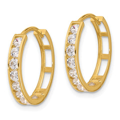 14K CZ Hinged Hoop Earrings - 3