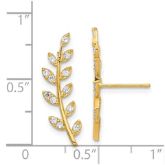 14K CZ Fern Ear Climber Earrings