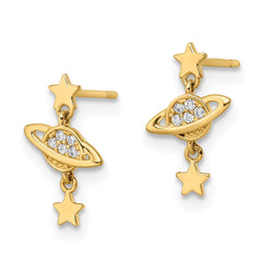 14k CZ Saturn & Stars Dangle Post Earrings