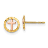 14K Two-tone Circle with Cross Post Earrings