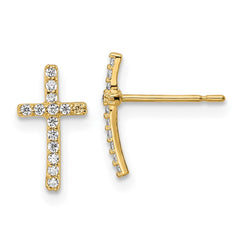 14k CZ Cross Post Earrings - 2