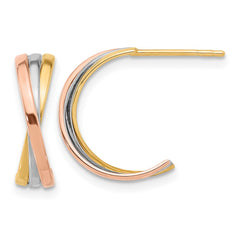 14K Twisted Tri-color Hoop Post Earrings