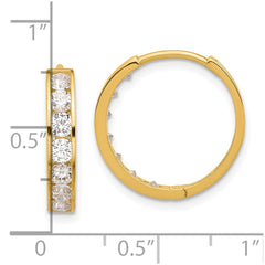 14k Polished CZ 4x18mm Huggie Hoop Earrings