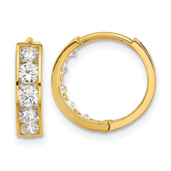 14k Polished CZ 4x14mm Huggie Hoop Earrings