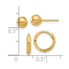 14K Polished 5mm Ball and Hinged Hoop Earring Set