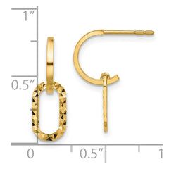 14K Polished and D/C J-Hoop Dangle Post Earrings