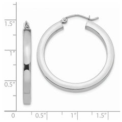 14k White Gold 3mm Polished Square Tube Hoop Earrings - 2