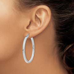 14k White Gold 3mm Polished Square Tube Hoop Earrings - 4