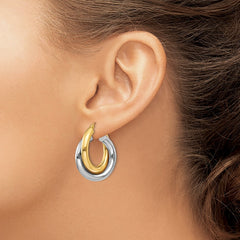14k Two-tone Polished Double Tube Hoop Earrings - 2