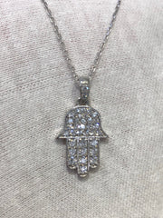 LIV 14k White Gold & Genuine Diamonds Hand of God Hamsa Hand Made Pave Good Luck Life Necklace