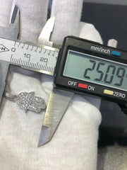 LIV 14k White Gold & Genuine Diamonds Hand of God Hamsa Hand Made Pave Good Luck Life Necklace