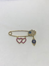 LIV Baby 18k Yellow Gold over Sterling Silver Hamsa & Evil Eye Protection With Hand Set Simulated Diamonds Pin Great For Strollers and Cribs