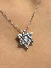 LIV Sterling Silver Star Of David Necklace Hand Placed Simulated Diamonds "Dancing Diamond" Center